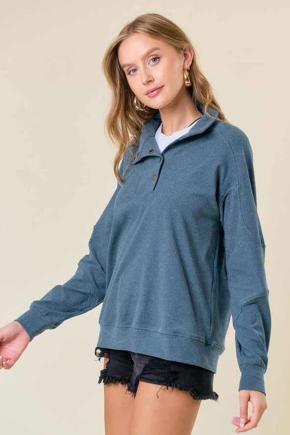 Buttery Soft Mock Neck Sweatshirt - Teal