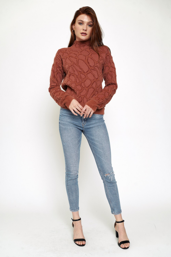 Fuzzy Patterned Sweater - Marsala