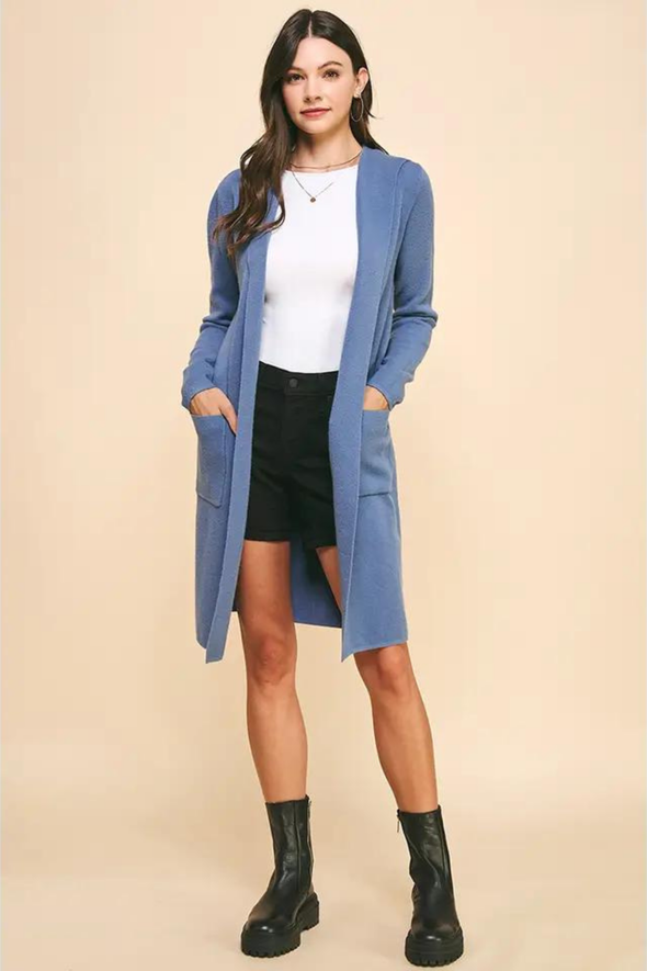 Knit Cardigan with Pockets - Blue