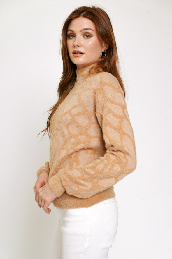 Fuzzy Patterned Sweater - Apricot