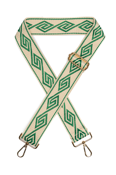 Bag Strap - Green Greek Key