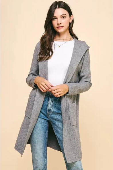 Knit Cardigan with Pockets - Gray