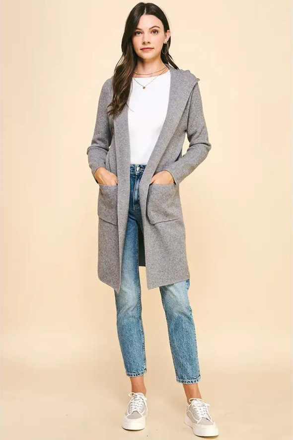 Knit Cardigan with Pockets - Gray