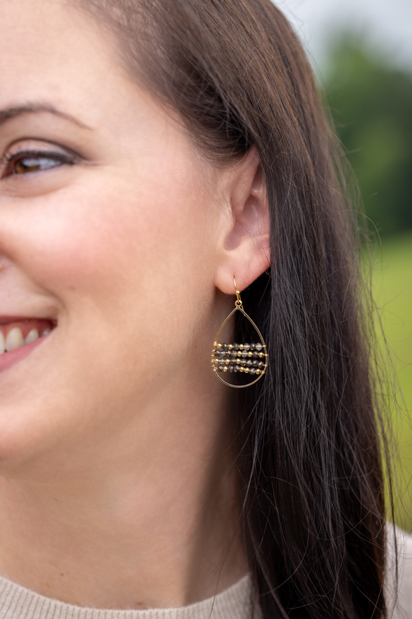 Hoop Beaded Earrings - Dark Gray