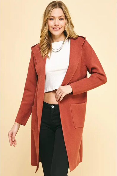 Knit Cardigan with Pockets - Rust