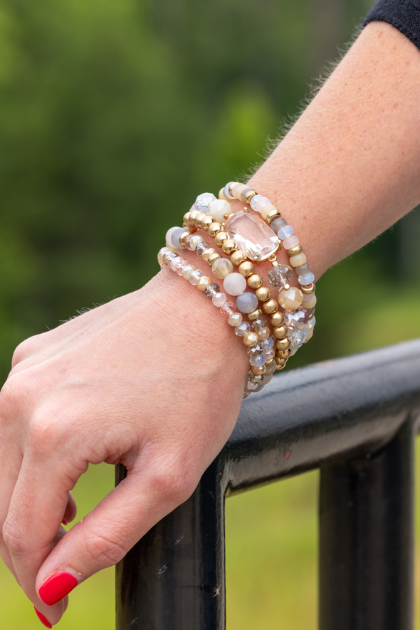 Crystal Beaded Bracelet - Multi Blush/Gray/Neutral