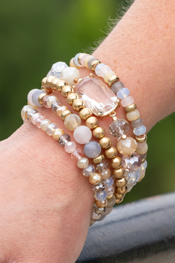 Crystal Beaded Bracelet - Multi Blush/Gray/Neutral