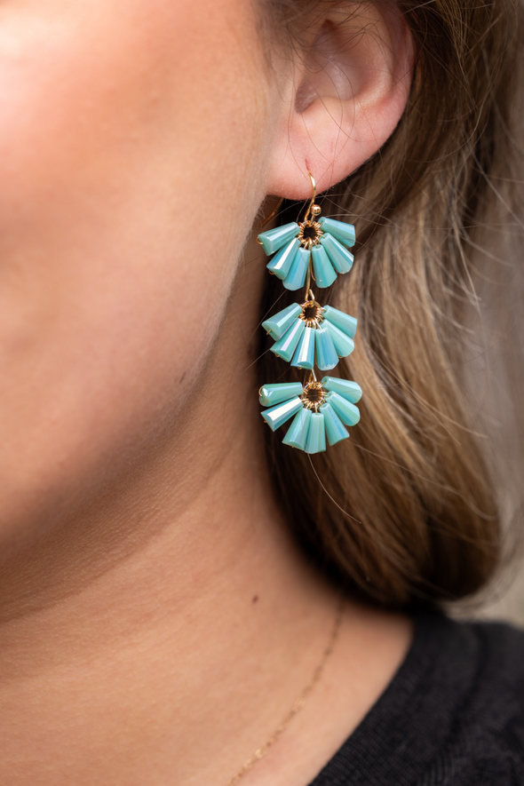 Three Tier Chandelier Earrings - Aqua