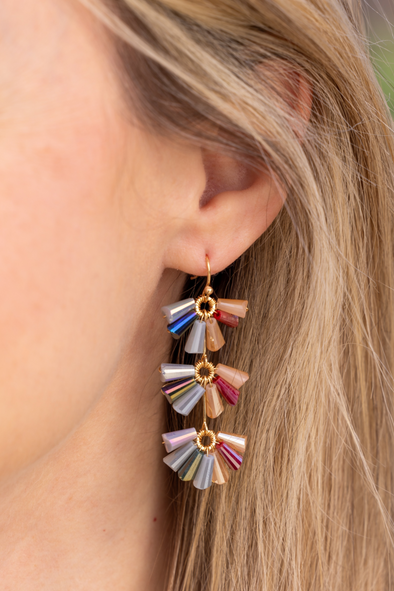 Three Tier Chandelier Earrings - Multi