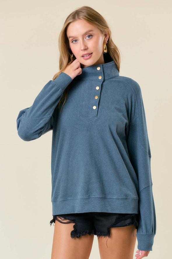 Buttery Soft Mock Neck Sweatshirt - Teal