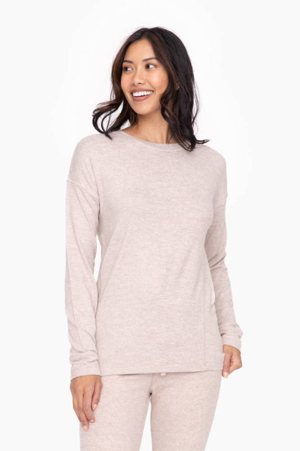 Brushed Crew Neck Top - Light Taupe