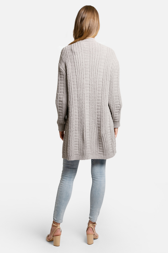 Cable Knit Chenille Cardigan - Gray