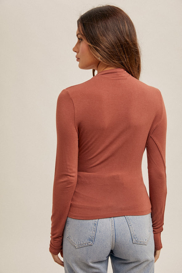 Rouched Knit Top - Rust