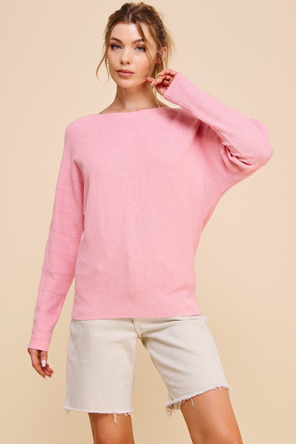 Soft Chevron Pattern Sweater - Pink