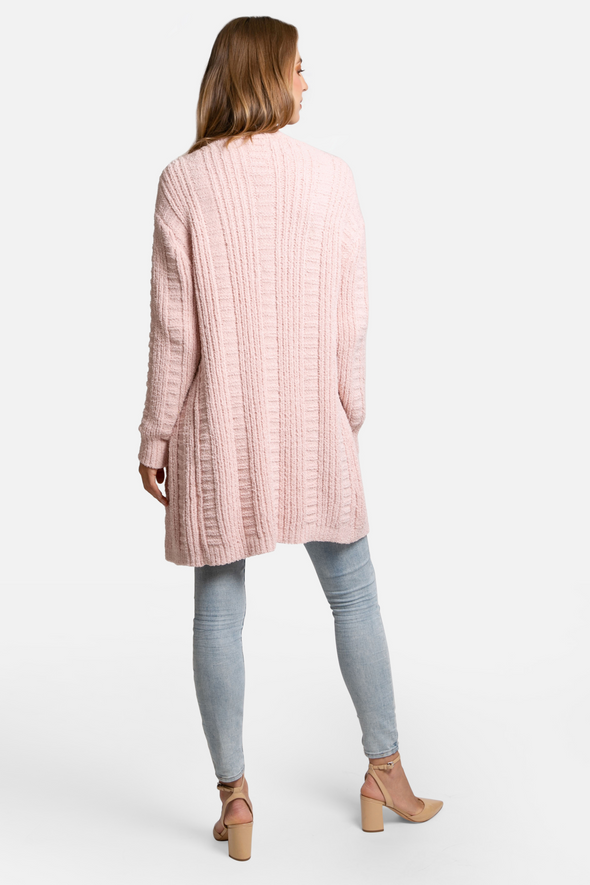 Cable Knit Chenille Cardigan - Pink