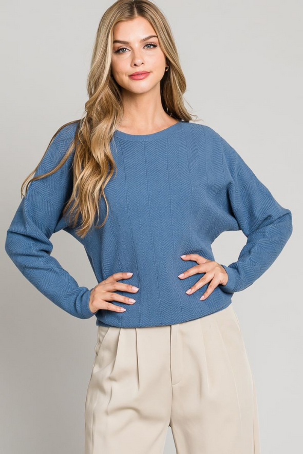 Soft Chevron Pattern Sweater - Blue