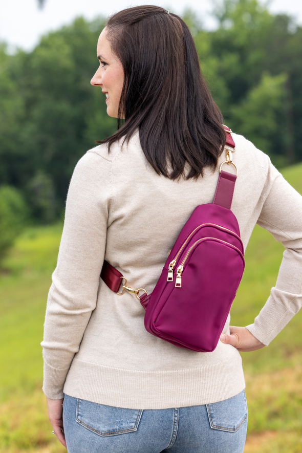 Brooklyn Nylon Sling Bag - Burgundy