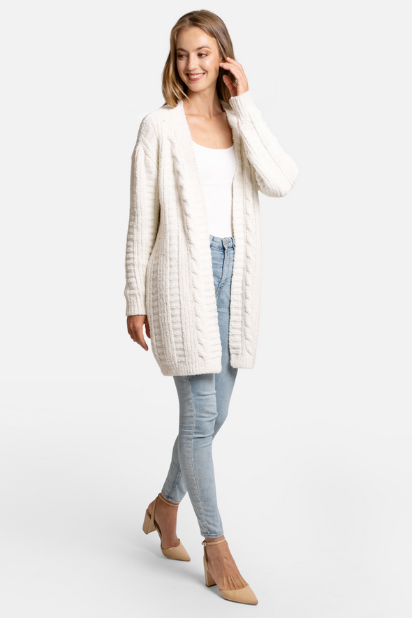 Cable Knit Chenille Cardigan - Ivory