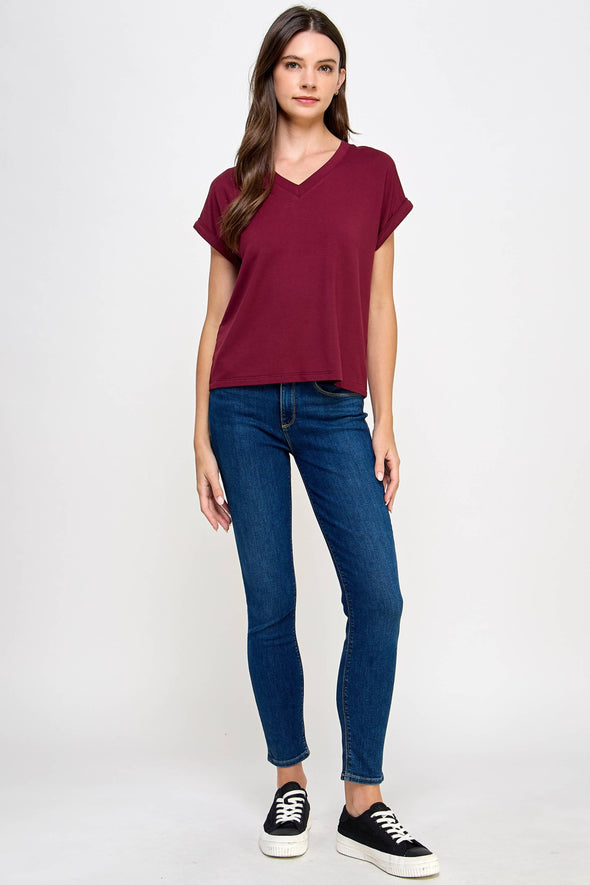 V-Neck T-Shirt - Burgundy