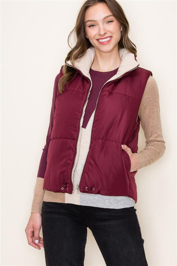 Reversible Vest - Burgundy / Khaki