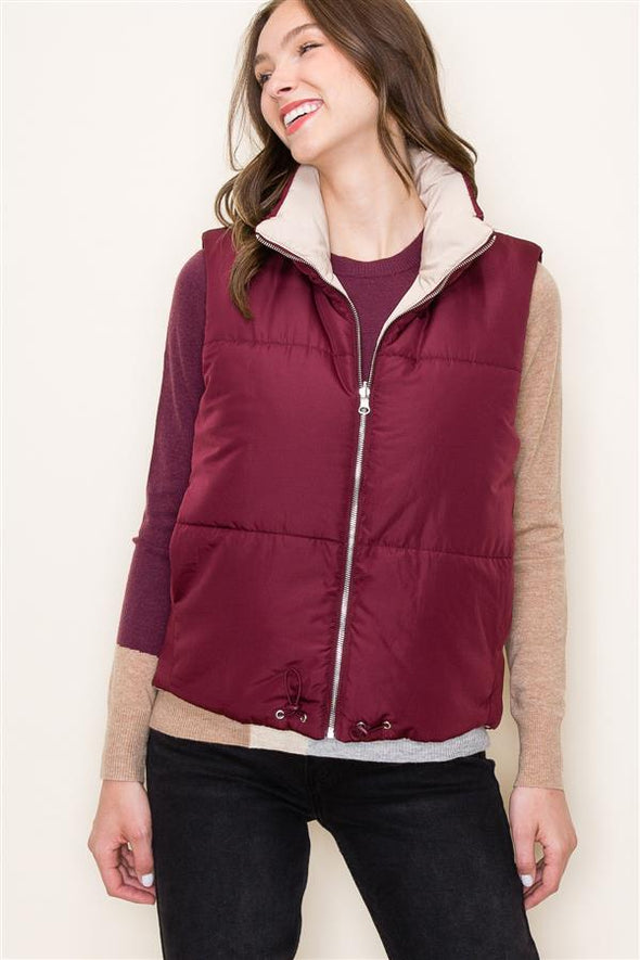 Reversible Vest - Burgundy / Khaki