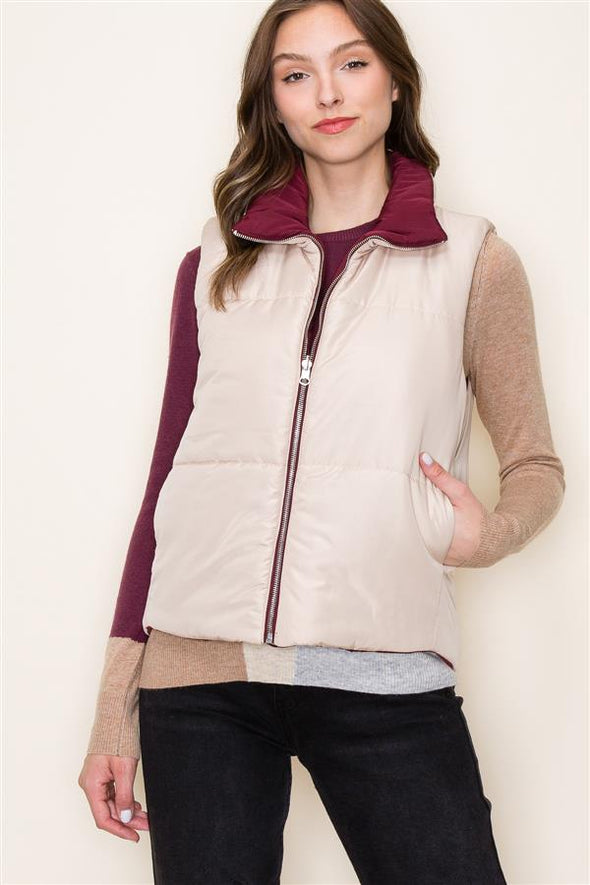 Reversible Vest - Burgundy / Khaki