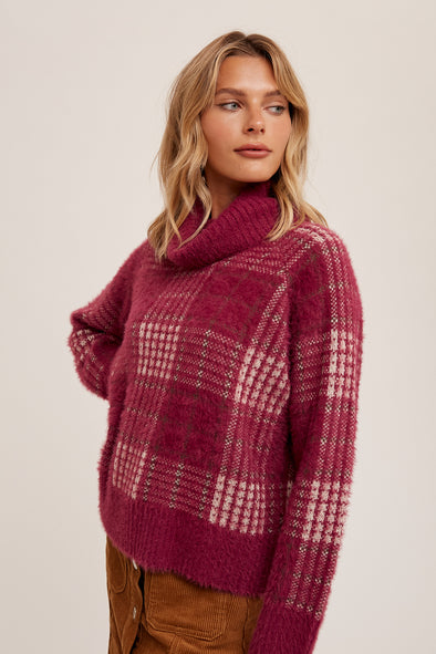 Soft Plaid Print Sweater - Winterberry