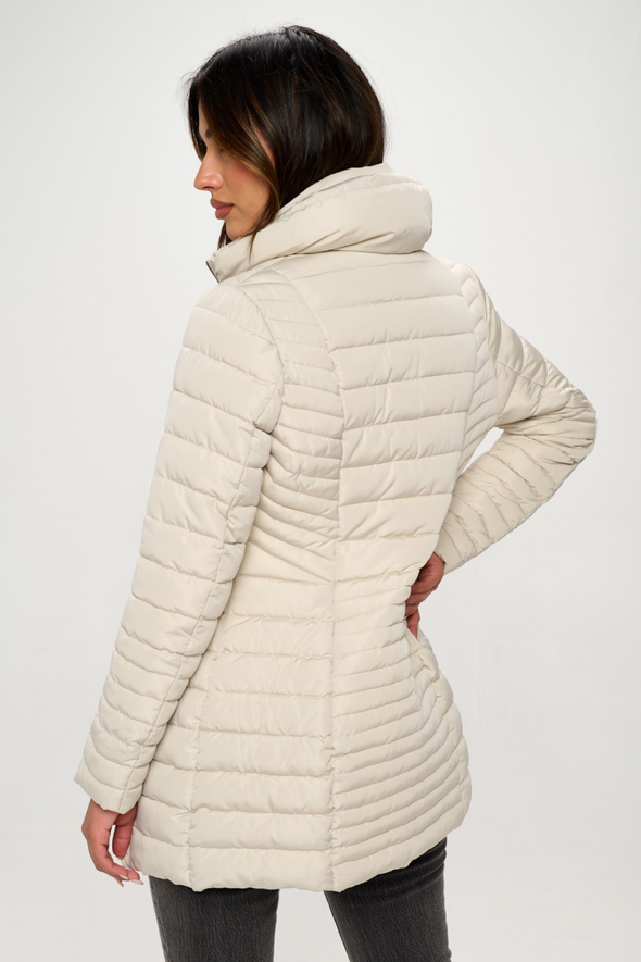 Classic Zip Up Puffer Jacket - Cream