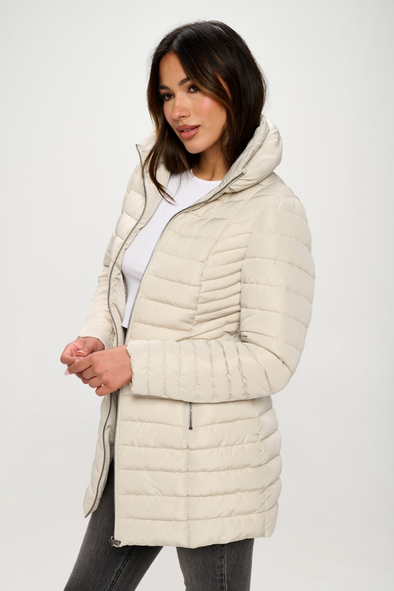 Classic Zip Up Puffer Jacket - Cream