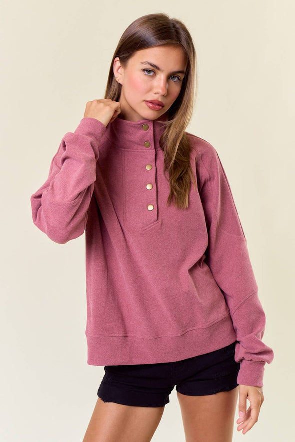 Buttery Soft Mock Neck Sweatshirt - Merlot