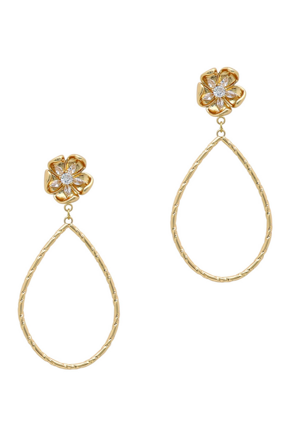 Flower Teardrop Earrings - Gold