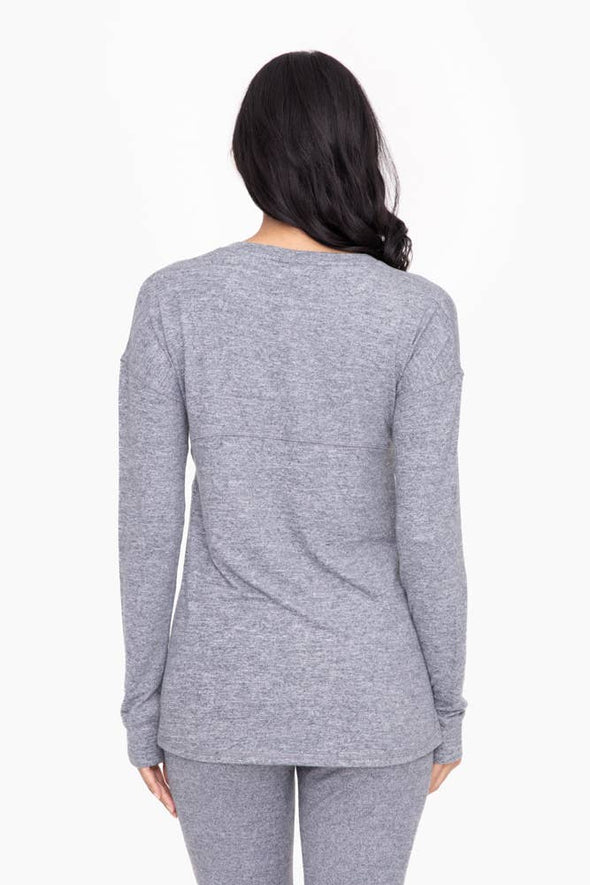 Brushed Crew Neck Top - Gray