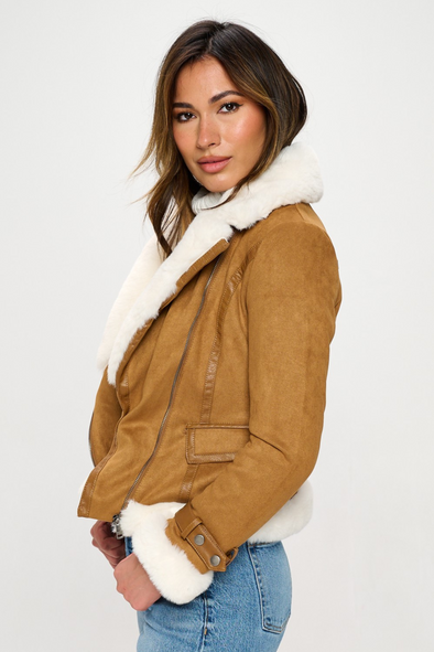 Vegan Suede Moto Jacket - Camel