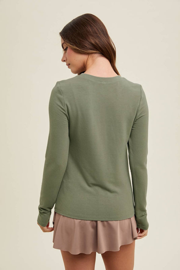 Basic Fitted Knit Top - Olive