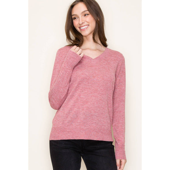 Lightweight Faux Cashmere V-Neck - Auburn