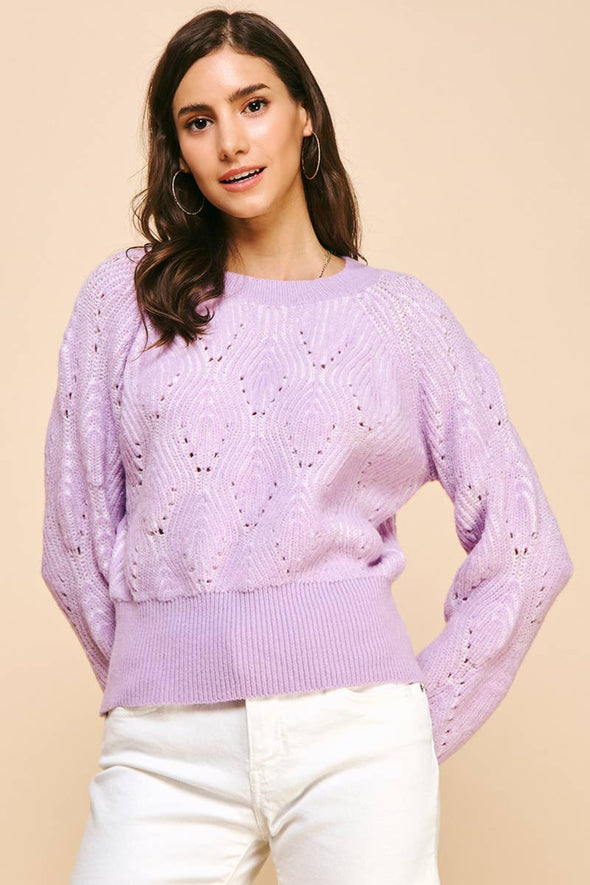 Pointelle Crewneck Sweater - Lavendar