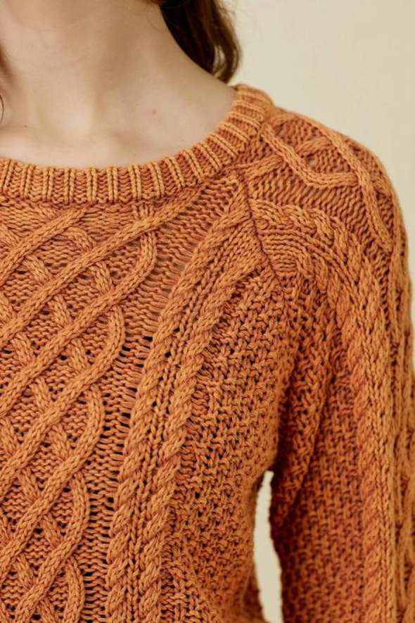 Washed Cable Sweater - Pumpkin