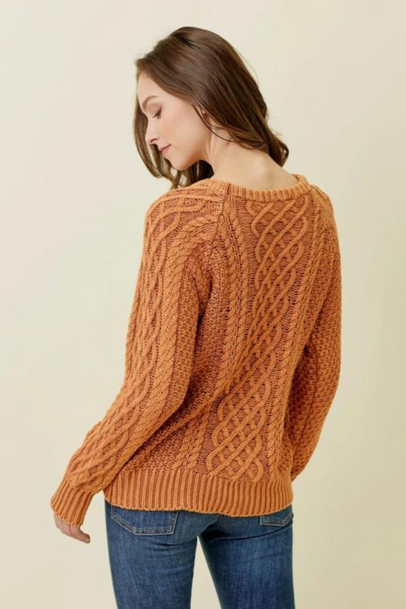 Washed Cable Sweater - Pumpkin