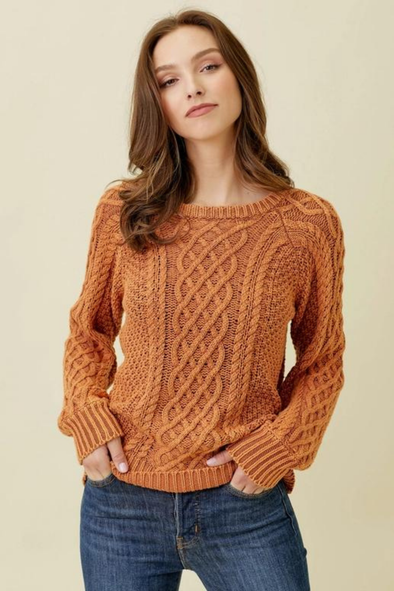 Washed Cable Sweater - Pumpkin