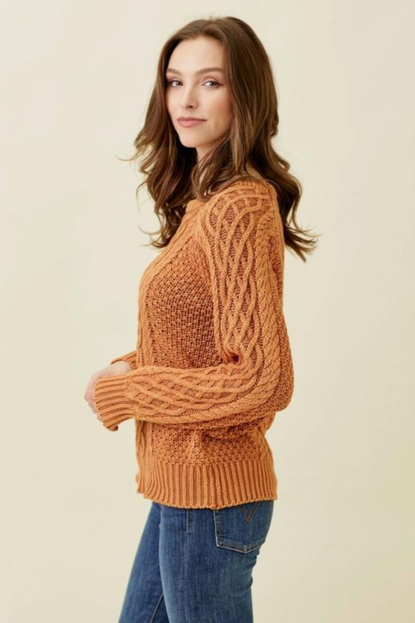 Washed Cable Sweater - Pumpkin