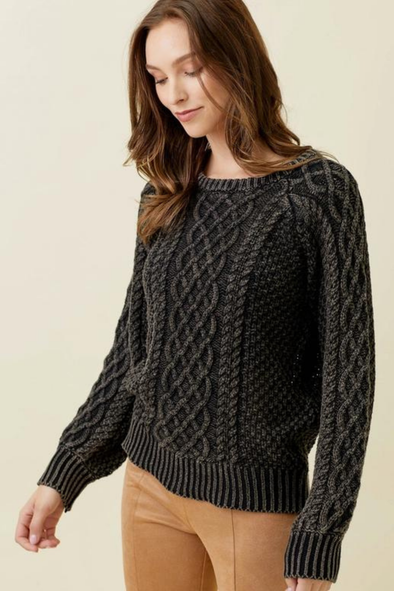 Washed Cable Sweater - Charcoal