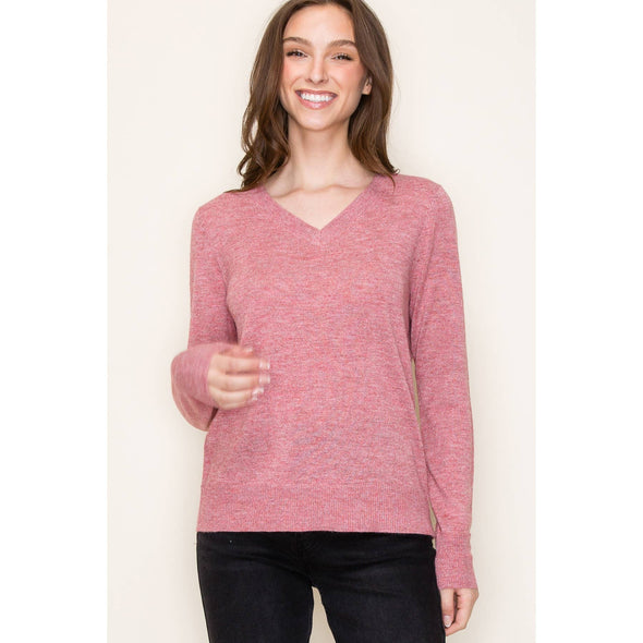 Lightweight Faux Cashmere V-Neck - Auburn