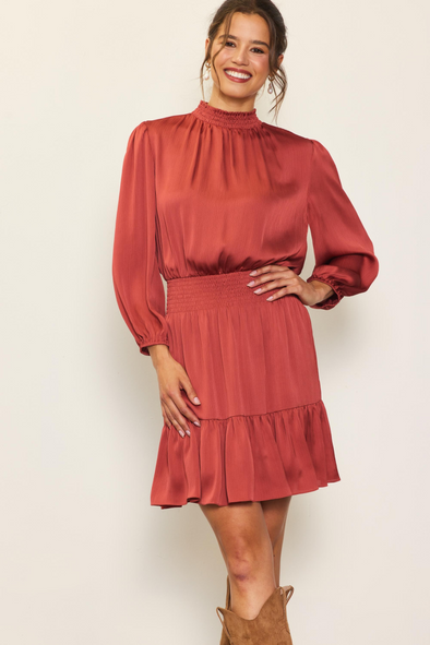 Smocked Waist Dress - Terracotta