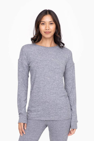 Brushed Crew Neck Top - Gray