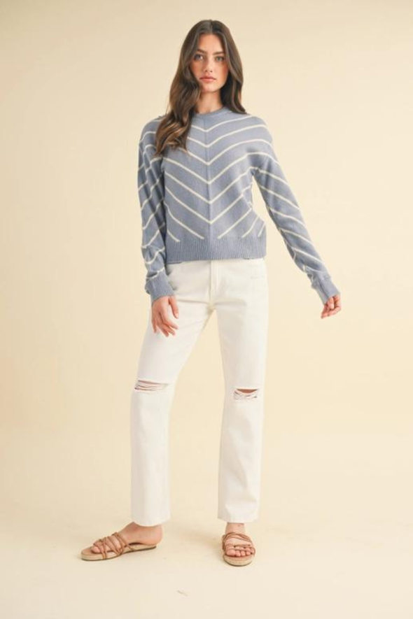 Chevron Sweater - Blue/Cream