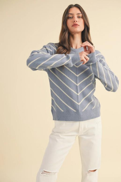 Chevron Sweater - Blue/Cream