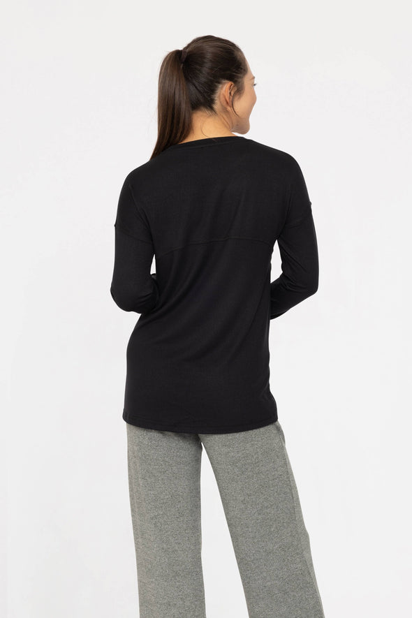 Brushed Crew Neck Top - Black