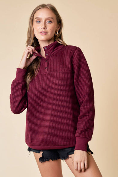 Funnel Neck Top - Burgundy