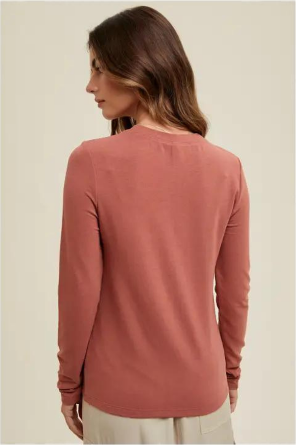 Basic Fitted Knit Top - Brick