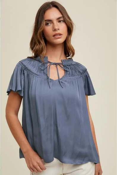 Satin Blouse - Slate Blue